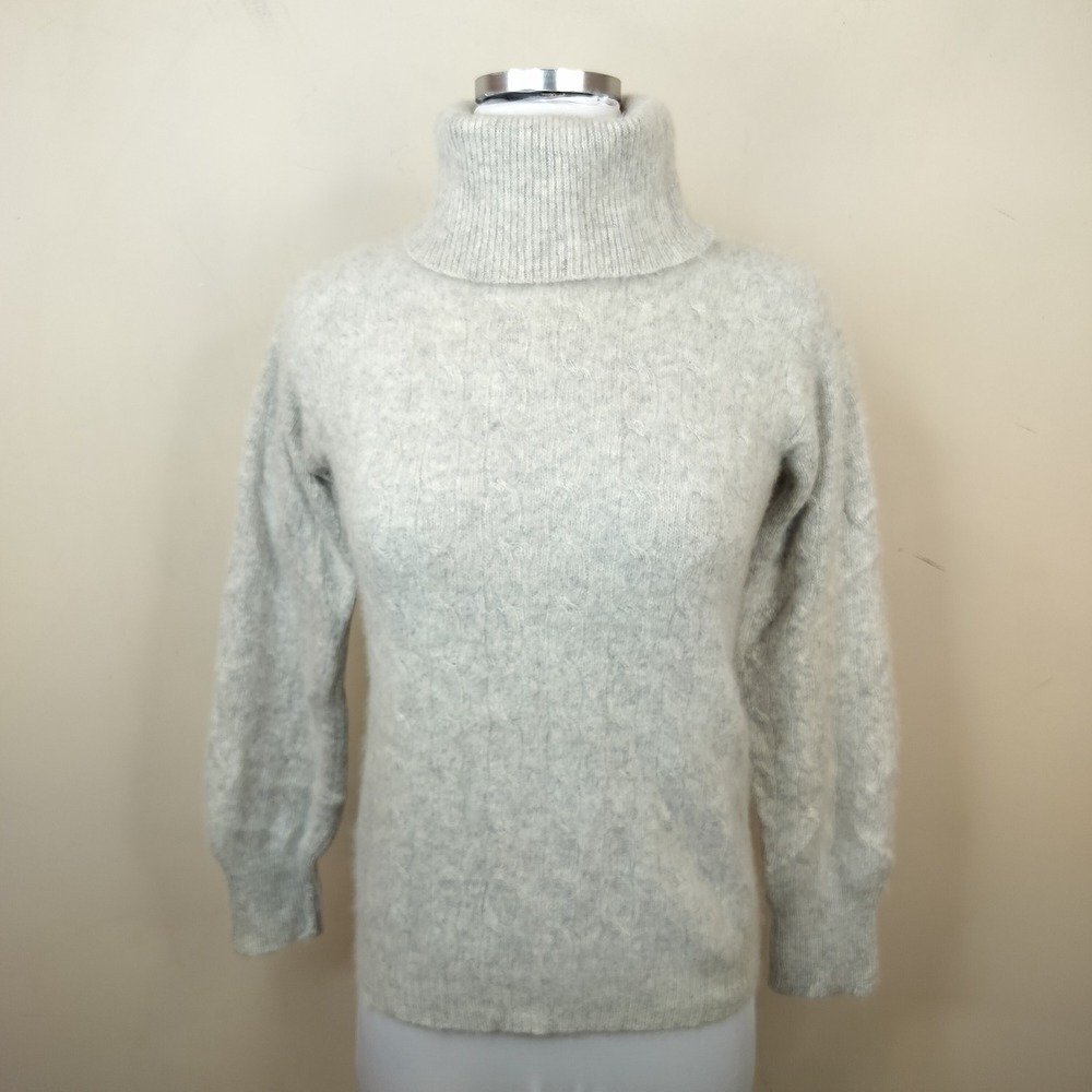 Unbranded Cashmere Turtleneck Sweater Petite Small Cable Knit Grey